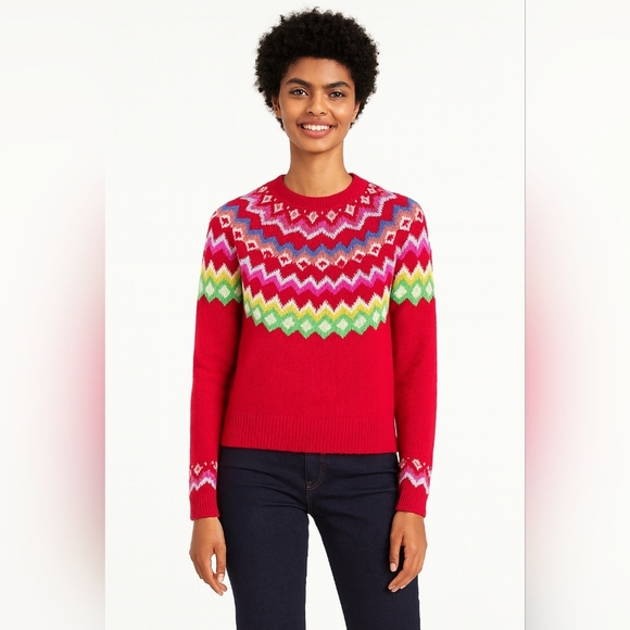 Boden Emma Fair Isle Christmas Festive Sweater Wool Colorful Red Rainbow SZ 4 - Picture 1 of 9